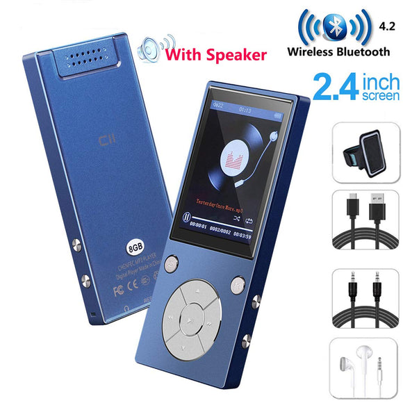CCHKFEI MP3 Player with Bluetooth 2.4 Inch Color Screen,Lossless Metal Bluetooth Music Players with speaker FM radio/Voice recorder (8GB Blue)