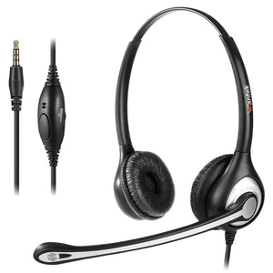 Wantek Wired Cell Phone Headset Dual with Noise Cancelling Mic, 3.5mm Phone Headset for iPhone Samsung Galaxy Huawei HTC LG ZTE Blackberry Mobile Phone iPad Tablet Laptop MAC PC Skype(F602J35)