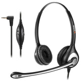 Wantek Wired 2.5mm Headset Dual with Noise Cancelling Mic + Volume Mute Control for Telephone Panasonic Grandstream Polycom Gigaset Cisco Linksys SPA Zultys Office IP and Cordless Dect Phones(602J25D)