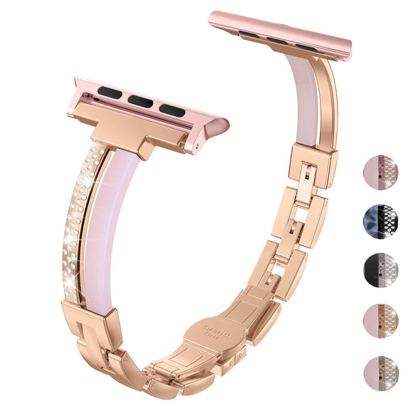 Wearlizer Compatible with Apple Watch Strap Series 4 5 40mm Series 3 38mm for iWatch Womens Resin and Metal Jewelry Wristband Rhinestone Straps Unique Bracelet, Links Buckle, Series 2 1-Deep Rose Gold