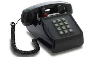 OPIS PushMeFon cable: 1970s inspired fixed-line push-button retro telephone with classic metal bell ringer (black)