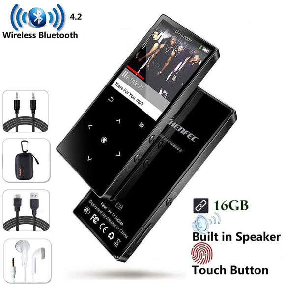 CCHKFEI 16GB Bluetooth MP3 Player TouchHiFi Music Player 1.8 Inch Screen with Bluetooth and Speaker FM radio and Voice Recorder Audio Player for Kids