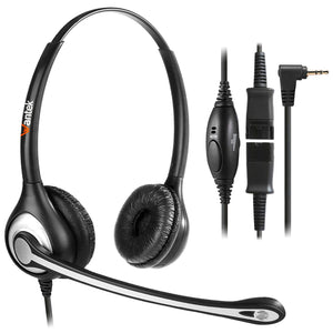 Wantek Wired 2.5mm Headset Dual with Noise Cancelling Mic + Quick Disconnect for Telephone Panasonic Grandstream Polycom Gigaset Cisco Linksys SPA Zultys Office IP and Cordless Dect Phones(602Q1J25)