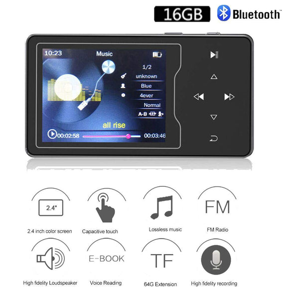 CCHKFEI 16GB MP3 Player with Bluetooth,2.4 Inch Screen Lossless Metal Bluetooth Music Players with speaker FM radio/Voice recorder