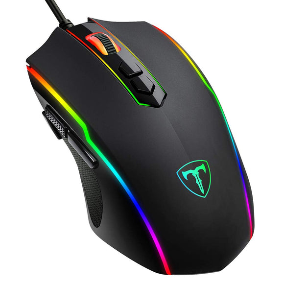 PICTEK Gaming Mouse Wired, 8 Programmable Buttons, Chroma RGB Backlit, 7200 DPI Adjustable, Comfortable Grip Ergonomic Optical PC Computer Gaming Mice with Fire Button, Black (Upgraded Version)