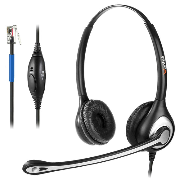 Wantek Telephone Headset RJ9 Binaural with Noise Cancelling Microphone, Corded Call Center Phone Headsets For Cisco 7940 7942 7960 7971 Office IP Phones Plantronics M10 M12 M22 MX10 Amplifiers(Y602C1)