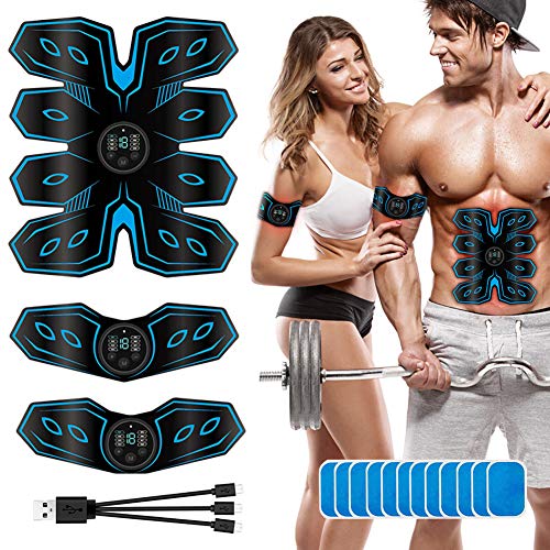 EMS Muscle Stimulator,Abs Trainer Abdominal Belt with LCD Display & USB Rechargeable, Abdominal Belt with 12PCS Gel 8 Modes15 Levels Portable Muscle Toner for Men & Women