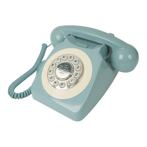 Invero® Blue Classic Retro 1970s Vintage Style Rotary Dial Land-Line Telephone features Traditional Bell Ring and Push Button Dial - Plugs into Standard Phone Socket