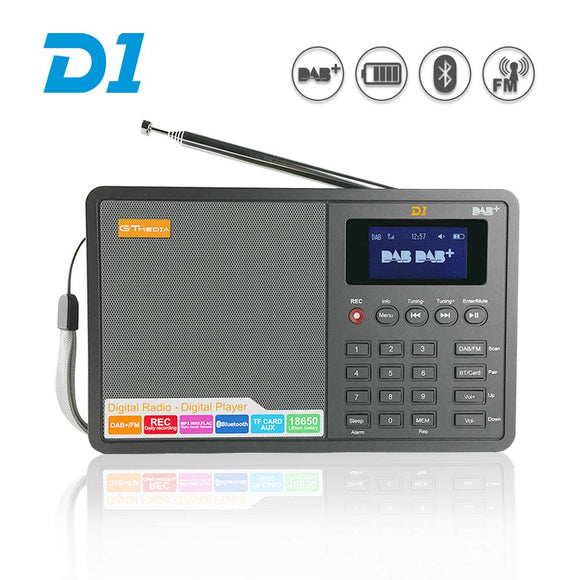 GT MEDIA DAB+ & FM Digital Radio Portable Bluetooth - Stereo Speaker System - Dual Alarm - Clock Radio - Rechargable Battery - AUX IN TF- 1.8