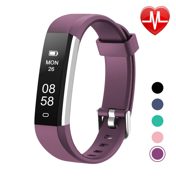 Letsfit ID115UHR Purple Fitness, Heart Rate Sleep Monitor and Step, Waterproof Activity Tracker with Calorie Counter, Pedometer Watch for Kids Women Men, Purple, Standard