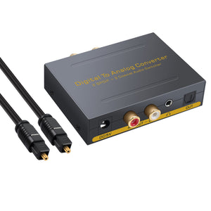 PROZOR Digital to Analog Audio Converter DAC to L/R RCA 3.5mm Audio with Optical Toslink Switcher Optical to 3.5mm Optical Out to RCA Toslink to Analog with 2 Optical SPDIF Toslink + 2 Coaxial Input