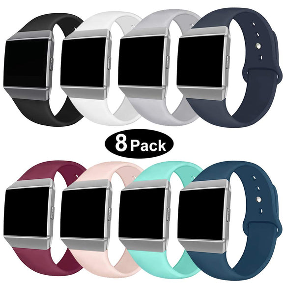 Kmasic Compatible Fitbit Ionic Straps, Soft Silicone Sports Strap Accessories Breathable Replacement Wristbands for Fitbit Ionic Smart Watch for Women Men, Large, 8 Packs
