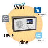 Ocean Digital Wi-Fi internet radios WR100F FM Digital Radio with Bluetooth Speaker & Sleep Radio, AirMusic Control APP, Aux in, 26000+ Stations, 2.4" Color Display - Wooden Casing