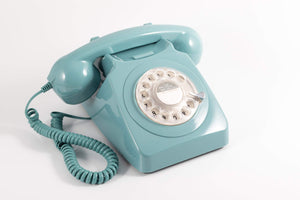 GPO 746 Rotary 1970s-style Retro Landline Phone - Curly Cord, Authentic Bell Ring - Blue