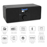 Ocean Digital WiFi/DAB/FM Internet Radio WR230S Desktop Alarm Clock Radio with Bluetooth Speaker & Ethernet Port, Dual Stereo Speakers, Audio Out, Aux In, 2.4"Colour Display- Black in Wooden