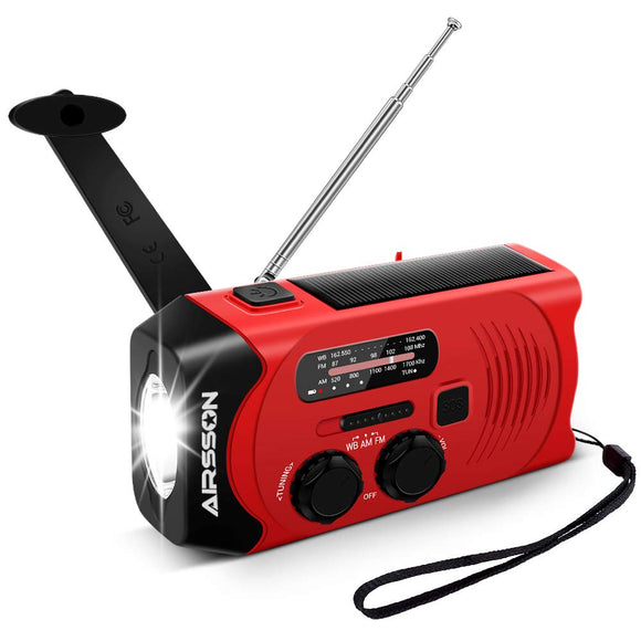 AM FM Emergency Power Bank Radio Solar Wind Up USB, Hand Crank Rechargeable Portable SOS Alarm Clock, Torch Back-lit Digital Display Camping Hiking
