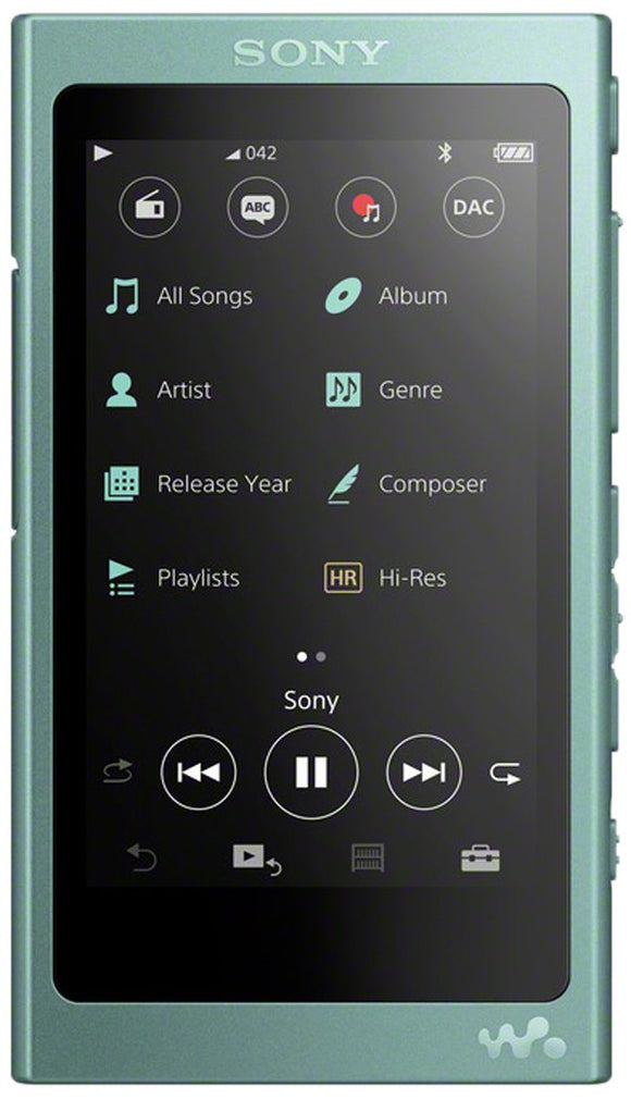 Sony NW-A45 3.1 Inch Touch Display High Resolution Audio Walkman 16 GB, 45 Hours Battery Life - Green