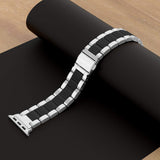 Wearlizer for Apple Watch Strap 44mm 40mm, Stainless Steel Resin iWatch Straps Replacement Band Wristband for iWatch Serirs 5 Serirs 4 Series 3 Series 2 1 - Silver + Black
