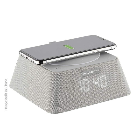 Swisstone Q-BOX 1 Bluetooth Speaker (Watch Radio with Bluetooth Speaker and QI Wireless Charger) Grey