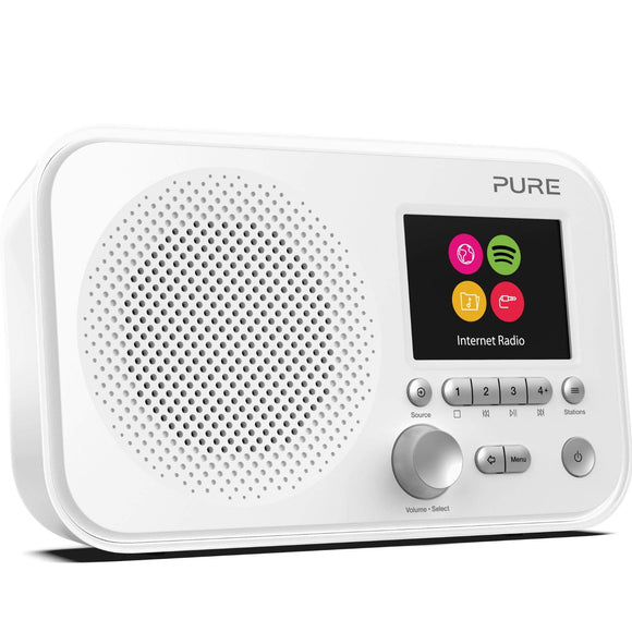 Pure Elan IR3 Portable Internet Radio with Spotify Connect, Alarm, Colour Screen, AUX Input, Headphones Output and 12 Station Presets - Wi-Fi Radio/Portable Radio - White
