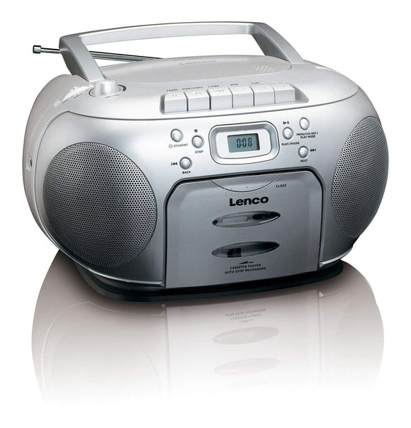Lenco SCD-420 Portable Stereo with FM Radio, CD and Cassette Player - Silver