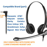 Wantek Wired 2.5mm Headset Dual with Noise Cancelling Mic + Volume Mute Control for Telephone Panasonic Grandstream Polycom Gigaset Cisco Linksys SPA Zultys Office IP and Cordless Dect Phones(602J25D)