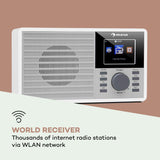 auna IR-160 Internet radio - Radio alarm, Digital radio, WLAN, MP3/WMA-compatible USB port, AUX, Alarm clock, Music streaming via UPnP, 2.8" TFT color display, Retro look, White