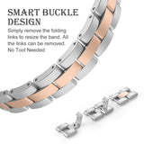 Wearlizer for Apple Watch Strap 42mm 44mm, Stainless Steel Rhinestone iWatch Strap iWatch Series 5 4 Straps Series 3 Band Series 2 Women, No Tool Needed - Silver + Copper Gold