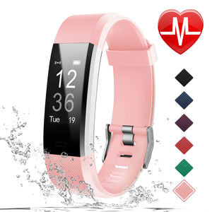 LETSCOM ID115Plus HR Pink Fitness Tracker HR, Activity Tracker Watch with Heart Rate Monitor, Waterproof Smart Bracelet with Step Counter, Calorie Counter, Pedometer Watch for Kids Women and Men