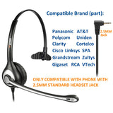 Wantek Wired 2.5mm Headset Mono with Noise Cancelling Mic + Quick Disconnect for Telephone Panasonic Grandstream Polycom Gigaset Cisco Linksys SPA Zultys Office IP and Cordless Dect Phones(600Q1J25)