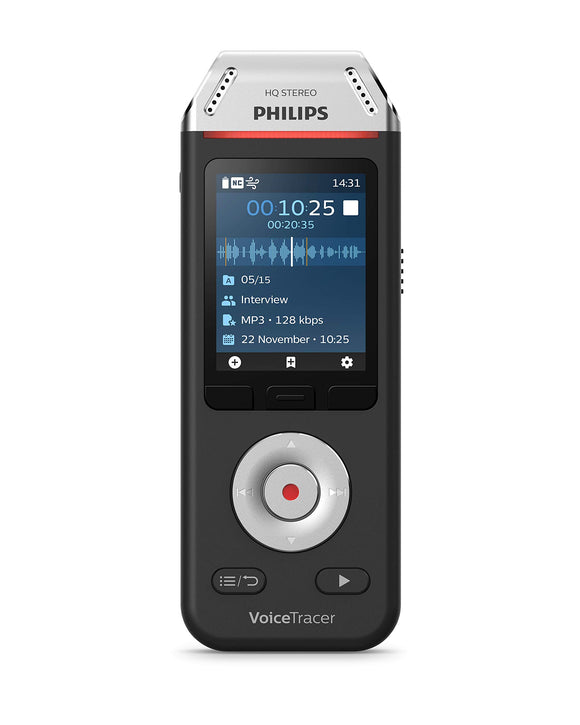 Philips Voicetracer Audio Recorder for Interviews and Notes DVT2110, 8GB, Colour Display, Stereo MP3/PCM, Rechargeable Battery