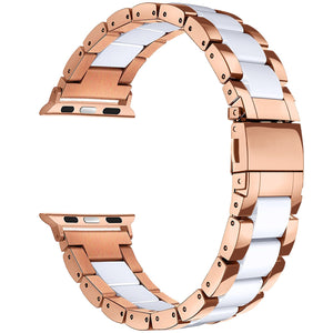 V-MORO Strap Compatible for Apple Watch Strap 38mm/40mm Women- Rose Gold Stainless Steel with Resin iWatch Bands Straps Wristband Bracelet for 40mm 38mm Series 4 3,2,1