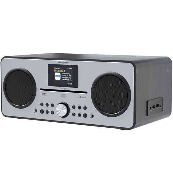 AZATOM Trinity DAB/DAB+ CD player - FM Radio - Bluetooth - Stereo Speaker System - Clock - USB charger - USB player - Premium Sound (Black)