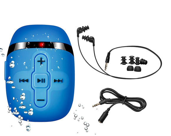 【2018 New Version】 Hifi Sound Waterproof Mp3 Player for Swimming and Running, Underwater Headphones with Short Cord(3 Types Earbuds), Shuffle Feature (Blue)