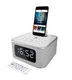 MAJORITY Neptune Speaker 20W Docking Station Bluetooth Alarm Clock FM Radio Lightning Dock for iPhone 5 5S 5C 6 6+ 6S 7 7+ 8 8+ X XR XS iPad Air Mini iPod (White)