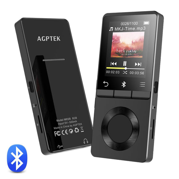 AGPTEK MP3 Player Bluetooth 4.0 with Loud Speaker, 8GB Metal Lossless Music Player Supports FM Radio Recording, Expandable Up to 128GB, Black(M6S)