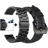 VIGOSS Compatible with Samsung Galaxy Watch 46mm/Gear S3 Frontier/Classic Strap Band, 22mm Metal Steel and Leather Strap for Gear S3 Frontier SM-R770 / Classic SM-R760 (Black Metal + Leather)