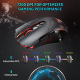 PICTEK Gaming Mouse Wired [7200 DPI] [Programmable] [Breathing Light] Ergonomic Game USB Computer Mice RGB Gamer Desktop Laptop PC Gaming Mouse, 7 Buttons for Windows 7/8/10/XP Vista Linux, Grey