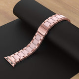 Wearlizer for Apple Watch Strap 44mm 40mm, Stainless Steel Resin iWatch Straps Replacement Band Wristband for iWatch Serirs 5 Serirs 4 Series 3 Series 2 1 - Rose Gold + Pearl
