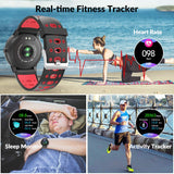 Smart Watch Fitness Tracker, HopoFit HF06 Full Circle Touch Screen Smartwatch, Heart Rate Monitor Sleep Activity Tracker, SMS Call reminder, Waterproof Pedometer for Android iOS, men women (red)