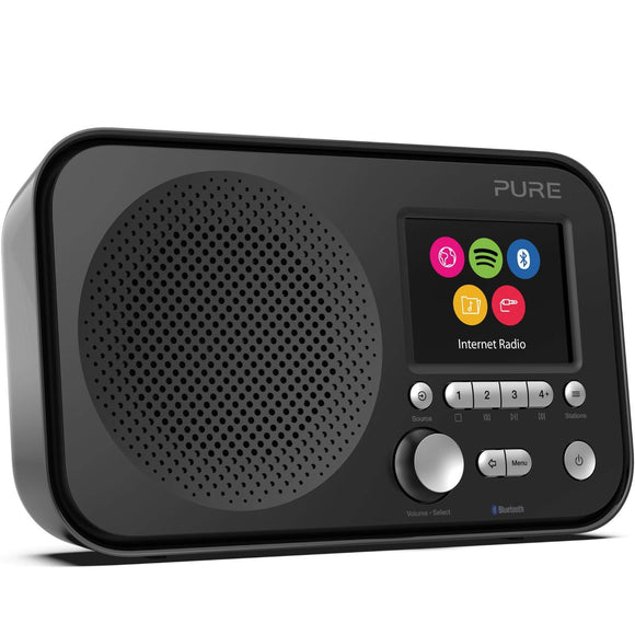 Pure Elan IR5 Portable Internet Radio with Bluetooth, Spotify Connect, Alarm, Colour Screen, AUX Input, Headphones Output and 12 Station Presets - Wi-Fi and Bluetooth Radio/Portable Radio - Black