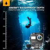 DBPOWER N6 Action Camera HD 4K 20MP WiFi Touch Screen, Smart Underwater Camera 30M, EIS Stabilization Waterproof Video Camera, 170° Wide Angle Time Lapse, 2 1200mAh Batteries, Whole Accessories Pack