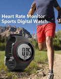 EZON T037 Heart Rate Monitor Digital Sports Watch for Outdoor Running with Chest Strap, Heart Rate Alarm, Stopwatch,Daily Alarm and Calendar (Red Black)