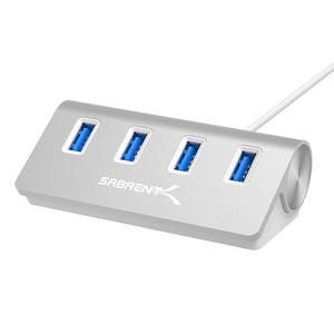 Sabrent Premium 4 Port Aluminum USB 3.0 Hub (30" cable) for iMac, MacBook, MacBook Pro, MacBook Air, Mac Mini, or any PC [Silver] (HB-MAC3)