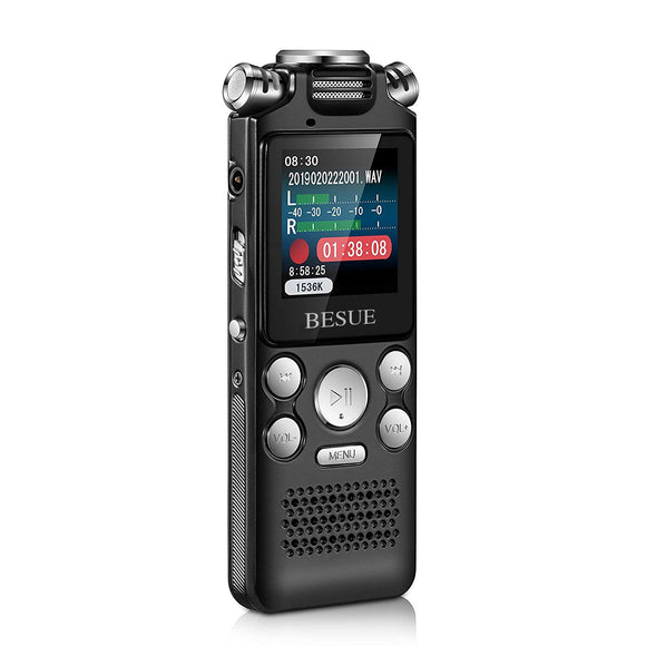 Digital Voice Recorder - 16GB Voice Activated Recorder with Playback USB Rechargeable, Noise Cancelling Audio Recorder for lectures, Double Microphone for HD Sound Recording Metal Casing Dictaphone