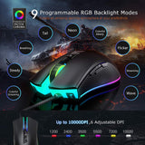 PICTEK Gaming Mouse Wired, 10000 DPI, 8 Programmable Buttons, 16.8 Million RGB Backlit, Ergonomic Comfortable Grip Optical Computer PC Gaming Mice with Fire Button - Upgraded PMW3325 Sensor, Black