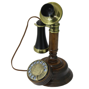 OPIS 1921 CABLE - MODEL C - vintage phone/retro telephone made from real wood, classic black plastic parts partially gilded with brass - functional rotary dial and classic metal bell
