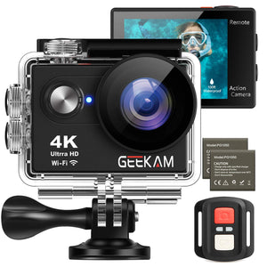 GEEKAM Action Helmet Camera 4K 16MP WIFI Ultra HD Waterproof Sports Camera with 2.4G Remote Control 170 Degree Wide Angle 2 Inch LCD Screen with 2x1050mAh Batteries and Accessories Kits - S9R