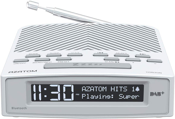 AZATOM Horizon DAB+ DAB Digital FM Radio, Dual Alarm Clock, Bluetooth 5.0, USB Moblie Charger, Headphone Socket (White)