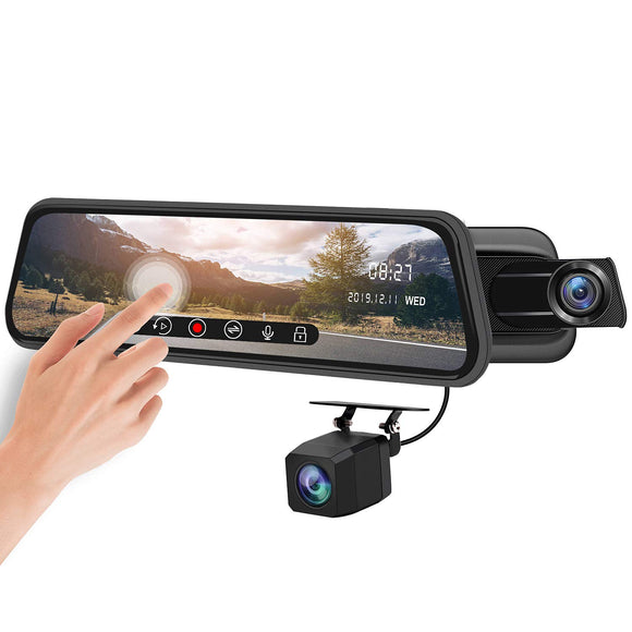 Dash Cam 10 Inches IPS Screen Full HD 1080P Car Camera 170 Wide Angle Front 1080P Rear 720P Cam Loop Recording G sensor Motion Detection Parking Monitor Night vision